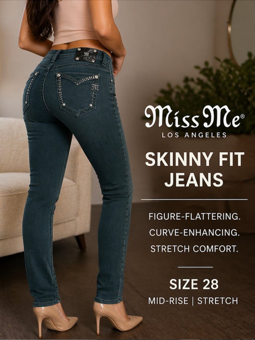 Miss Me Skinny Jeans Size 28 Dark Teal Mid Rise Stretch Ankle Length